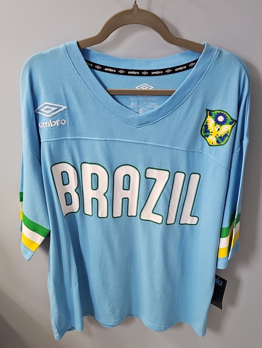 Umbro Light Blue Brazil Mens LG Soccer Jersey #10
